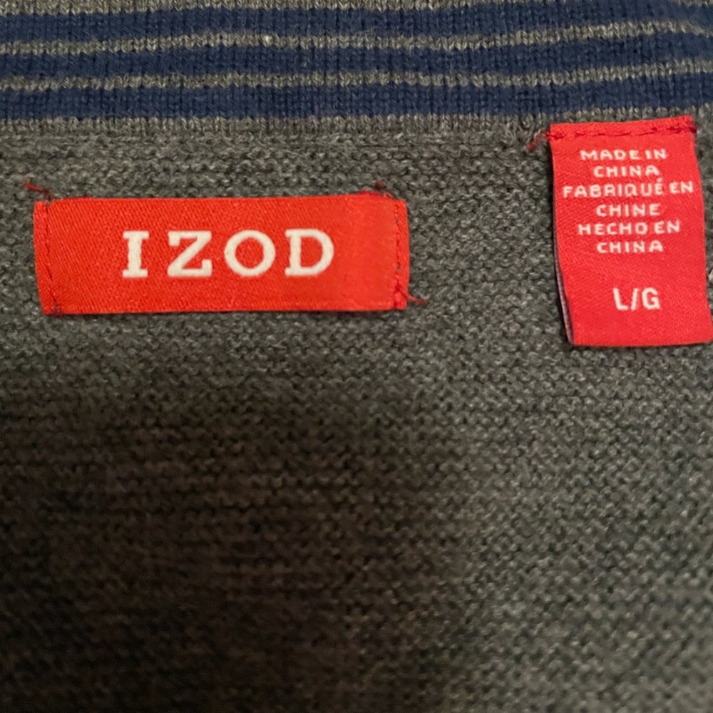 Izod Sweater Mens SIZE L Gray Long Sleeve Crew Neck 100% Cotton Pullover